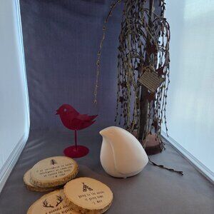 Rustic Woodland Decor Bundle | 2 Birds, Willow Tree, 4 Wood Slice Coasters